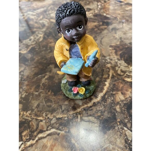 Black African American Boy Figurine Holding Book & Writing Tablet 4" Tall - Picture 7 of 8